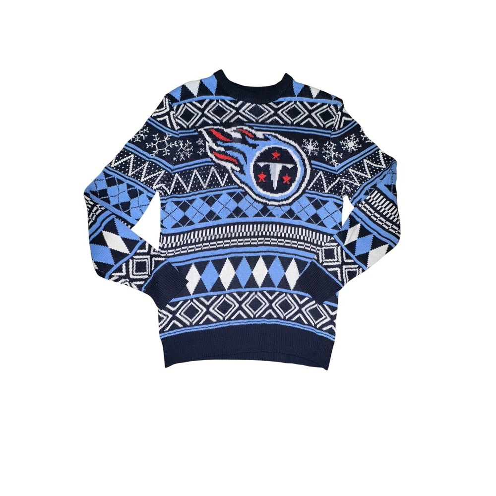 NFL Team Apparel Tennessee Titans Mens Holiday Ugly Sweater Blue Argyle Medium